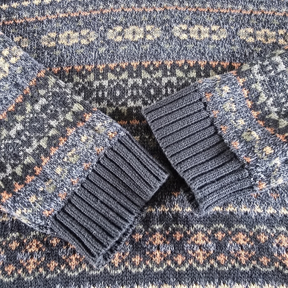 Vintage L.L.Bean Fair Isle Nordic Pattern Crewneck Sweater Navy Blue XL Tall - Picture 9 of 9